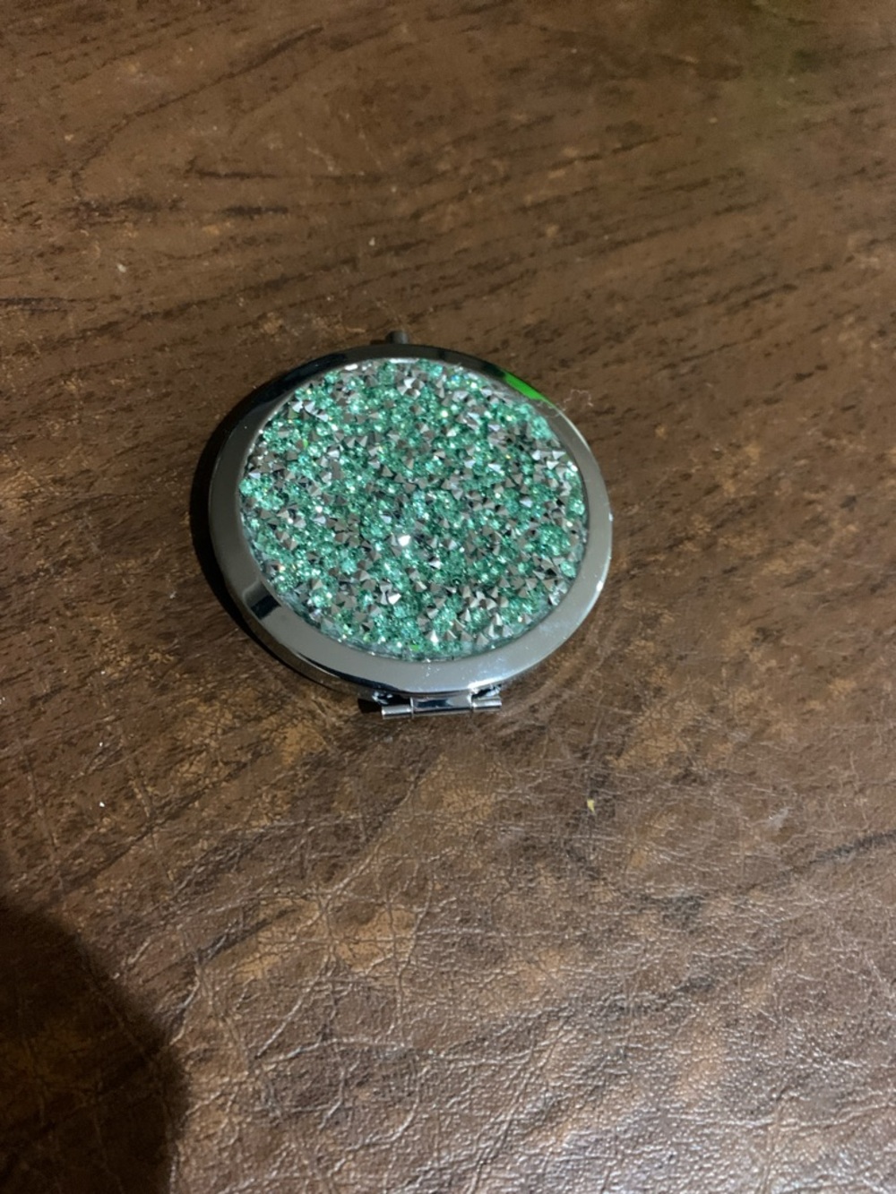 Sparkling Green Crystal Compact Mirror